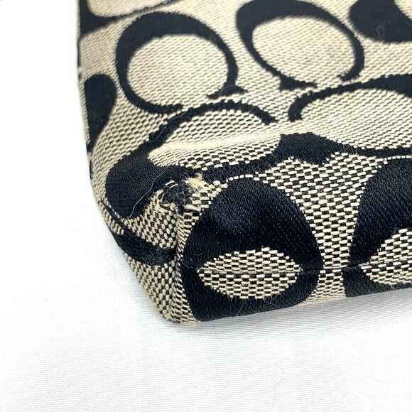 COACH Signature Pleated Wristlet Black & Grey Canvas & Leather 7" x 5" - Picture 6 of 9